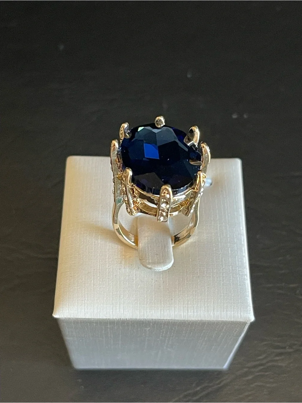 Deep Blue Oval Statement Ring.